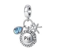 QeenseKc Breloque en forme de larme avec signe du zodiaque 12 pierres de naissance pour bracelet Pandora, Métal Strass Métal Strass Cristal, Base
