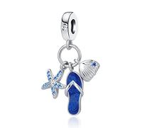 QeenseKc Breloque en forme de tortue de mer en émail bleu pour bracelet Pandora, Métal Strass Métal Émail strass Cristal, Base