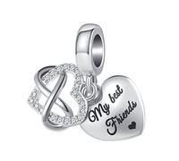 QeenseKc Breloque Key to My Heart Aile d'ange Infini Amour Cristal Clair Rose Or pour Bracelet à breloques européen, Métal, Base