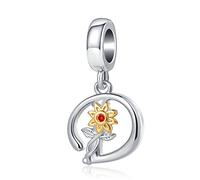 QeenseKc Breloque tournesol initiale A à Z avec inscription « You are my sunshine » pour bracelet et collier Pandora, Métal, Base