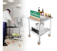 QEENTOE 85 x 61 x 60 cm - Double couche - En acier inoxydable - 4 roues - Hauteur réglable - Établi mobile - Chariot de barbecue jusqu'à 300 kg - Pour camping, fête, restaurant, école - Taille L