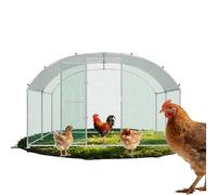 QEENTOE Poulailler 3 x 4 x 2 m avec toit en polyéthylène étanche et verrou de sécurité - En acier galvanisé - Enclos pour petits animaux - Avec toit arqué - Enclos pour poules, petits animaux