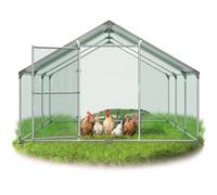 QEENTOE Poulailler 3 x 6 x 2 m 18 ㎡ avec toit en polyéthylène étanche et serrure de sécurité - En acier galvanisé - Enclos pour petits animaux avec toit pointu - Enclos pour poules, petits animaux