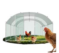 QEENTOE Poulailler 3 x 8 x 2 m avec toit en polyéthylène étanche et verrou de sécurité - En acier galvanisé - Enclos pour petits animaux - Avec toit arqué - Enclos pour poules, petits animaux