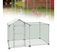 QEENTOE Poulailler enclos en tube d'acier galvanisé, avec piquets de toit et de sol en polyéthylène, grillage métallique revêtu de PVC, parfait pour le jardin, la ferme - 2 x 1 m (L x l)
