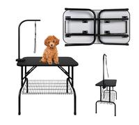 QEENTOE Table de toiletteur pour chien pliable en hauteur - Table de toilettage professionnelle avec bras de sécurité et espace de rangement - Pour salon de toilettage et usage domestique - Noir