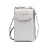QEEQPF 1pcs sac de téléphone gris clair pour dames, sac à main portefeuille en cuir PU, sac de messager avec longue bandoulière amovible réglable et fentes pour cartes pour femmes filles