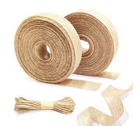 QEEQPF 2 rouleaux de ruban jute artisanal et 1 paquet ficelle naturelle, toile rustique naturel 20M (2cm) corde 5M (3mm), pour projets d'artisanat, emballage cadeau