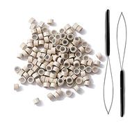 QEEQPF Lot de 300 perles de 5 mm en silicone doublées pour le collage d'extensions de cheveux humains et 2 crochets pour extensions de cheveux ou de plumes. (Blond)