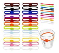 QEEQPF Lot de 36 marqueurs en silicone colorés - Bandes de marqueurs en silicone - Anneaux de verre à vin - Marqueurs d'identification réutilisables - Pour fête, bière, cocktail, boissons, 1, Silicone