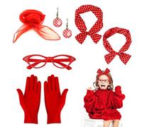 QEEQPF Lot de 5 accessoires de costume des années 1950 pour femme - En mousseline de soie - Bandeau - Lunettes - Boucles d'oreilles - Pour femme - Tenue de fête vintage, rouge, taille unique