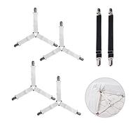 QEEQPF Lot de 6 tendeurs de drap de lit, pièces de fixation élastiques réglables, sangles de fixation à clip de fixation, 4 clips de fixation triangulaires et 2 bandes métalliques.