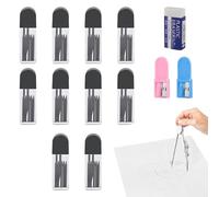 QEEROYO 100 Pièce Mine de Compas, Mine Compas Professionnel, Recharge pour Compas, 2mm Recharge Boussole, Mines de Rechange pour Compas 2B, Avec 1 taille-Crayon Universel et Gomme