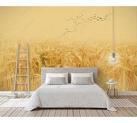 QEETapete Papier Peint Panoramique Champ De Blé Récolté Avec Des Oiseaux En Vol Paysage Papier Peint Nature Intissé Murale Chambre Salon,430x300cm