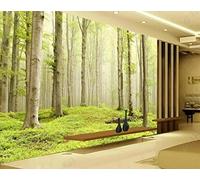 QEETapete Papier Peint Panoramique Paysage De Forêt Verte Papier Peint Nature Intissé Murale Chambre Salon,350x250cm