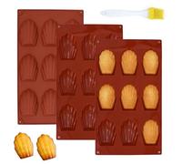 QEEYON 3 PCS Moules à Madeleine en Silicone avec 1 Pinceau, Anti-Adhésifs à 9 Cavités Moule Madeleine, Moules en Forme de Coquille pour Biscuits, Chocolat, Bonbons, Gâteaux