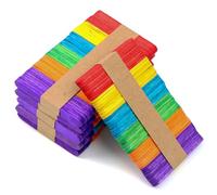QEEYON 300PCS Bâtonnets de Glace Coloré, 6,5 cm Baton de Glace en Bois, Batonnet Bois pour Travaux Manuels à la Maison et à L'école,Ldéal pour Bricoler et Décorer