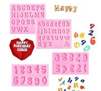 QEEYON 4 Pièces Moule en Silicone Lettre Chiffres, Bonbon Savon Chocolat Biscuit Décoration, Alphabet Chocolat Moules à Fondant Lettres et Chiffres, Facile à Démouler