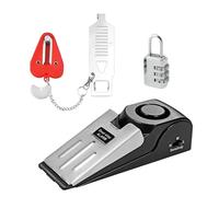 QEEYON Butée de porte d'alarme et serrure de porte portable, cale antidérapante avec alerte de 120 dB réglable, double protection, kit de porte de sécurité pour maison, hôtel, voyage, sécurité