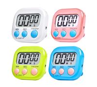 QEEYON Minuteur de Cuisine Magnétique 4 Pièces Mini Minuteur de Cuisine Minuterie de Cuisson avec Grand Écran LCD Numérique Chronomètre PourAlarme Le Travail, l'exercice, L'entraînement