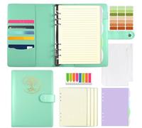Qefuna A5 Classeur à anneaux, couverture en PU avec motif Sun Tree of Life en relief sur feuille, carnet avec 180 feuilles de recharge, pochettes et intercalaires, vert