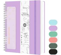 Qefuna Carnet A5 Ligné, 300 Pages à Spirale, Papier Résistant à l'Encre 100g/M², Couverture Rigide PVC, avec Règle, Poches Extensibles, Bandes Elastiques, pour Femme, Homme, 14,5 x 21 cm-Violet