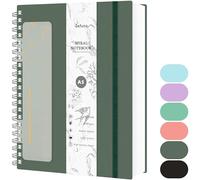 Qefuna Carnet A5 Ligné, 300 Pages à Spirale, Papier Résistant à l'Encre 100g/M², Couverture Rigide PVC, avec Règle, Poches Extensibles, Bandes Elastiques, pour Femme, Homme, 14,5 x 21 cm-Vert