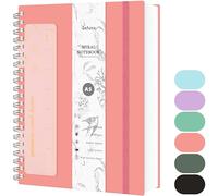 Qefuna Carnet A5 Ligné, 300 Pages à Spirale, Papier Résistant à l'Encre 100g/M², Couverture Rigide PVC, avec Règle, Poches Extensibles, Bandes Elastiques, pour Femme, Homme, 14,5 x 21 cm-Rose
