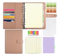 Qefuna Classeur à anneaux rechargeable A5, carnet de notes avec 180 feuilles de papier, pochettes et intercalaires, pour hommes et femmes, rose
