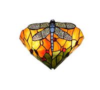 QEGY 11.8" Applique Murale Style Tiffany Vintage Applique Intérieur Rustique Tiffany Lampe Orange Verre Lampe Murale Chambre Vitrail Lumière de Chevet E27 Dragonfly Lampe Couloir Mural, Max 60W
