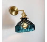 QEGY E27 Applique Murale Verre Vintage Rétro Lampe Murale Interieur avec Laiton Rotatif tête Or Lampe de Chevet Chambre à Coucher Salon Restaurants Lampe de Mur Verre Bleu Déco