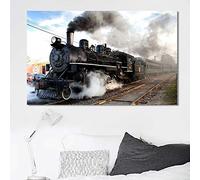 Qegyxk Train de locomotive à vapeur classique Impression sur Toile intissee Tableaux Decoration Murale Photo Image Artistique Sans cadre 50x80cm