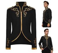 QEKFDOV Costume de prince pour homme,gothique steampunk manteau,médiéval vêtements rétro victorien pour Halloween carnaval cosplay (Noir, M)