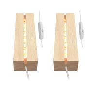 QENETY Base de présentation rectangulaire en bois pour lumières LED en cristal, acrylique et résine (2 couleurs chaudes) de 15,2 cm