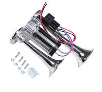 QENETY Klaxons à air 150 dB - 12 V - Double trompette - Super puissant - Avec compresseur - Pour camions, trains, voitures, bateaux - Argenté
