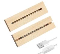 QENETY Lot de 2 bases d'affichage à DEL de 15,2 cm, socle rectangulaire en bois éclairé chaud, pour plaque lumineuse acrylique, présentoir en cristal, piédestal d'art en verre