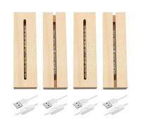 QENETY Lot de 4 bases d'affichage à DEL de 15,2 cm, socle rectangulaire en bois éclairé chaud, pour plaque lumineuse acrylique, présentoir en cristal, piédestal d'art en verre