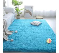 QENHYUN Tapis Moderne 120 x 290 cm Antidérapant, Doux Au Toucher, en Fausse Fourrure Tapis Moelleux et Moelleux Antidérapant, Moderne, pour La Décoration de La Maison, Bleu
