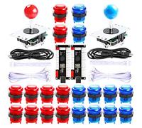 Qenker 2 Player LED Arcade DIY pièces 2 x USB Encoder + 2 x Joystick + 20 x LED Arcade Boutons pour PC, Mame, Raspberry Pi, Windows Red & Blue Kit