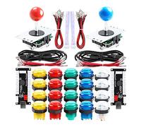 Qenker Kit de jeu d'arcade LED à 2 joueurs pour USB MAME PC et Raspberry Pi - 2 joysticks, 20 boutons LED, 2 encodeurs zéro retard (couleur mélangée)