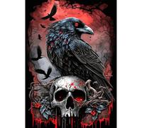 QENSPE 5D Halloween Diamond Painting, DIY Corneille Peinture Diamant Kit Adulte, Crâne Diamond Painting Broderie Kit Complet, Diamond Art Point de Croix Decoration Chambre Murale 30x40cm