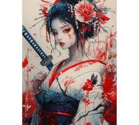 QENSPE Diamond Painting Kit pour Adulte Débutant, Dame Japonaises 5D Peinture Diamant Ronde Dots Diamant Painting Images, Samouraï Cristal Art Set pour Décoration Murale Maison Cadeau 30x40cm