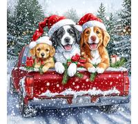 QENSPE Diamond Painting Noël, 5D Peinture Diamant Adulte Hiver Chiens Broderie de Diamant Complet Bricolage Diamonds Art Full Drill Décoration Murale Maison - 30x30cm