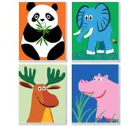 QENSPE Lot de 4 Kits Peinture par Numéros Enfants avec Cadre, 6 à 12 Ans, Petit Animal Paint by Numbers Adultes, Décoration Cadeau pour Enfant, 20x25cm Panda, Eléphant, Renne, Hippopotame