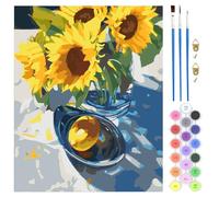 QENSPE Peinture par Numéro Fleur Adulte, DIY Paint by Numbers Kit avec 3 Pinceaux et Peintures Acryliques, sans Cadre 40 x 50 cm, pour Décoration Murale Maison Cadeau - Fleur