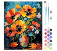QENSPE Peinture par Numéro Fleur Adulte, DIY Paint by Numbers Kit avec 3 Pinceaux et Peintures Acryliques, sans Cadre 40 x 50 cm, pour Décoration Murale Maison Cadeau - Fleur