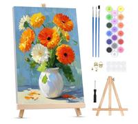 QENSPE Peinture par Numéros pour Adultes sur Toile Encadrée - avec Chevalet, Gerbera Paint by Numbers Kit, Fleur Peinture à l'huile Acrylique pour Décoration Murale Maison (20x30 cm)