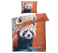 QEODAH Housse de Couette 140x200 Panda Roux - Parure de Lit 1 Personne Motif Animaux Sauvages, Ensemble de Literie Imprimée en Microfibre Douce avec Fermeture éclair, 1 taie d'oreiller 65x65 cm