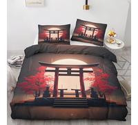 QEODAH Housse de Couette 140x200 Torii Japonaise - Parure de Lit 1 Personne Motif Japonais, Ensemble de Literie Imprimée en Microfibre Douce avec Fermeture éclair, 1 taie d'oreiller 65x65 cm
