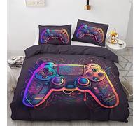 QEODAH Housse de Couette 160x200 Gamer - Parure de Lit 1 Personne Motif Gaming, Ensemble de Literie Imprimée en Microfibre Douce avec Fermeture éclair, 1 taie d'oreiller 65x65 cm
